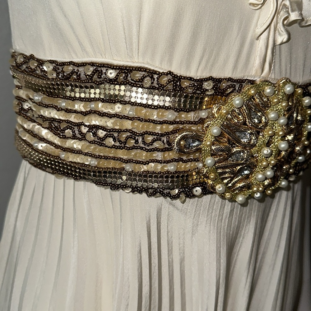 Meghan Fabulous LA *Carlin* ivory silk embellished pleated dress 2 - Picture 3 of 8